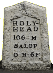 the first of Telford's milestones, in Shrewsbury