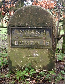 detail of Dumfries 16 Annan 1 milestone at NY184666