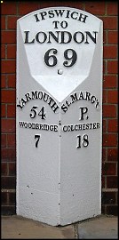 detail of The Milestone Pub milepost at TM163447