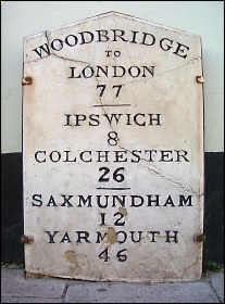 detail of Woodbridge milestone at TM273491