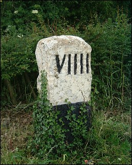 detail of Four Mile Stable Farm milestone at TL582602