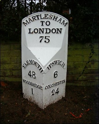 detail of Martlesham Red Lion milepost at TM250470