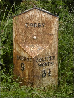 detail of Corby Glen Railway milepost at SK983243