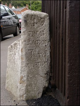 extra detail of Castle Hedingham milestone at TL786355