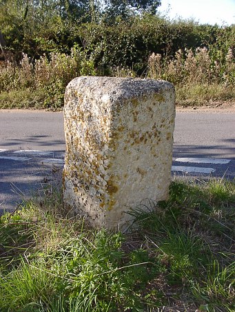 detail of Three Hundreds Stone, Felsham guide stone at TL925561